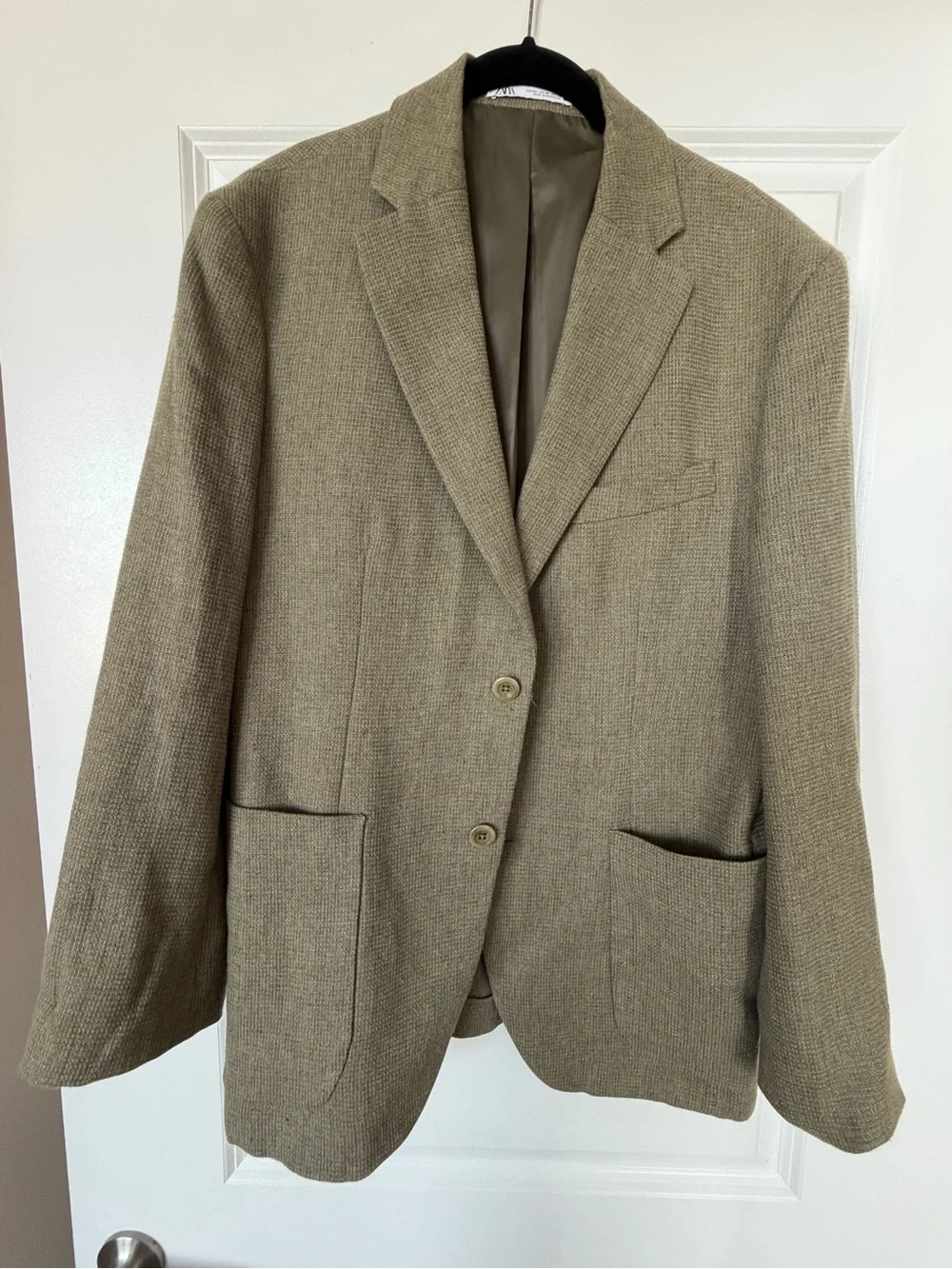 Zara Olive-Tone Two-Button Textured Blazer
